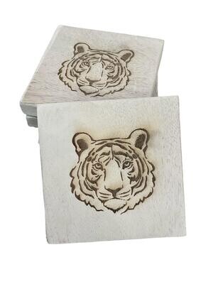 Coasters - Tiger Etched Wood Coasters Antique White
