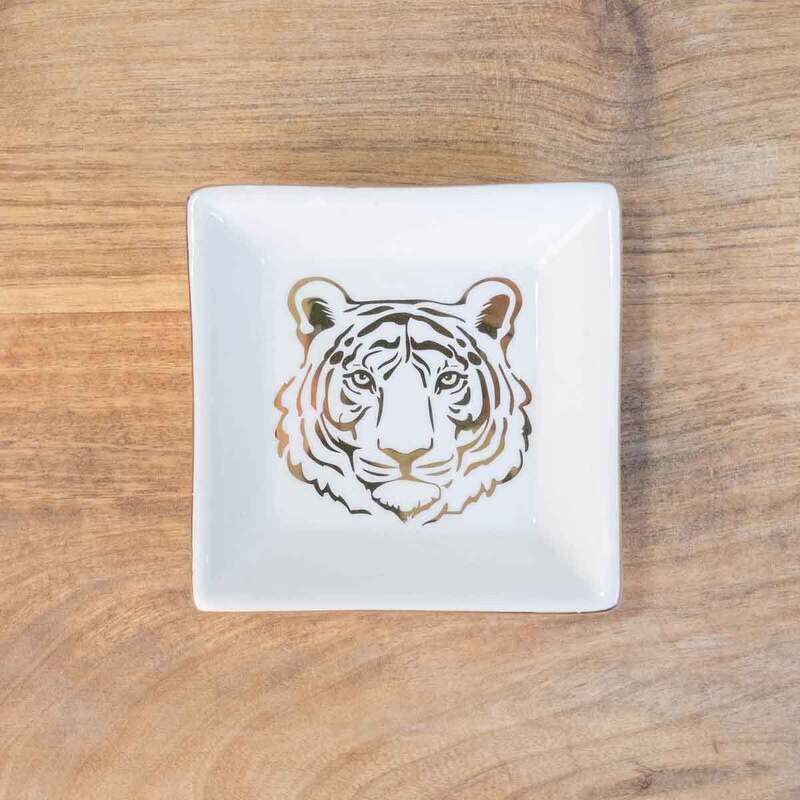 Trinket Dish - Tiger - White And Gold - 4&quot;