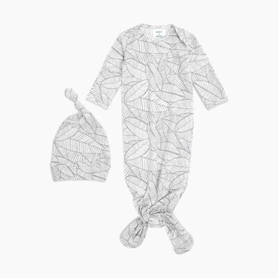 Children - Knotted Gown & Hat - Zebra Plant Gray - 0-3 Months
