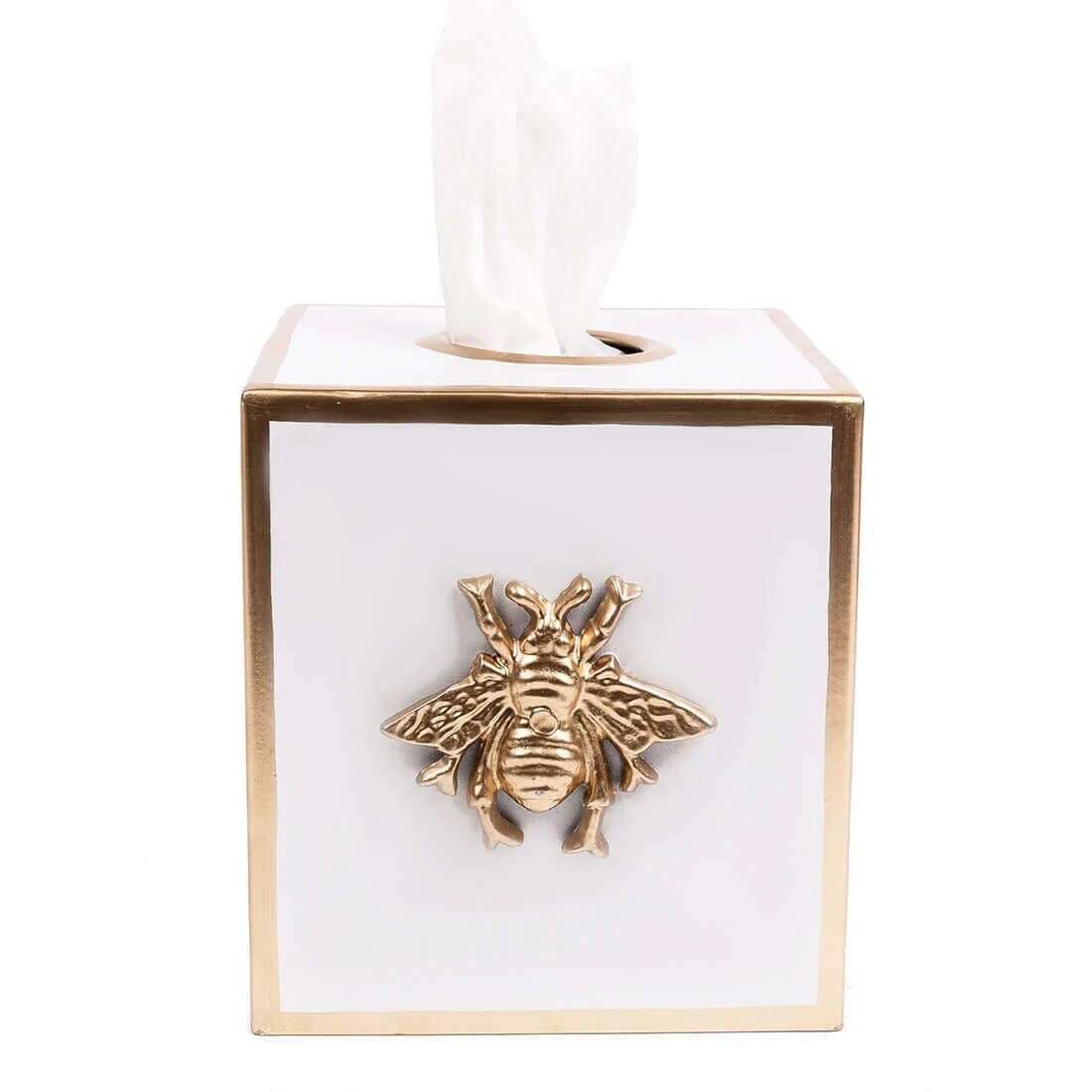 Tissue Cover - White With Gold Bee