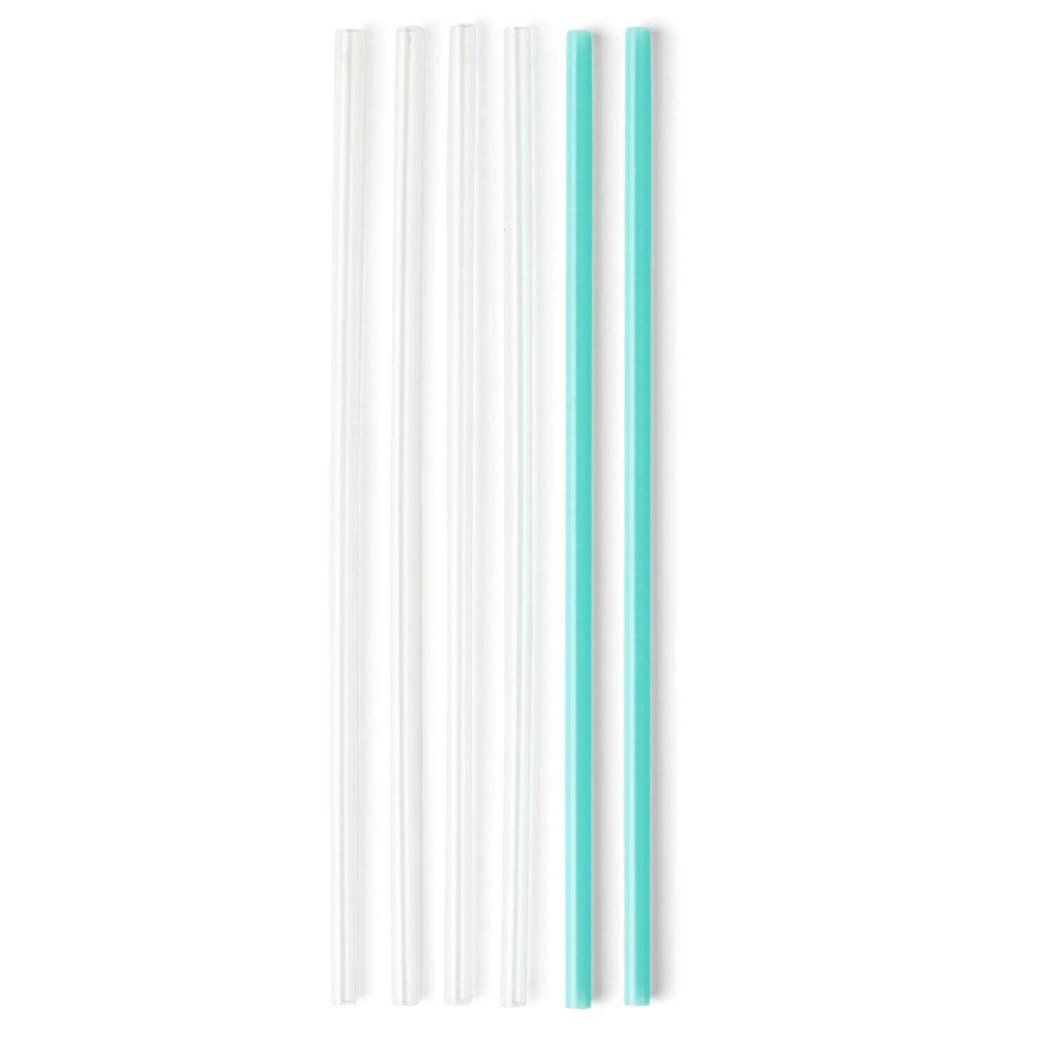 Straws - Clear And Aqua - 6 Straws & 1 Cleaning Brush
