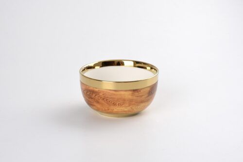 Bowl - Porcelain - Small Round Snack - Faux Wood With Gold