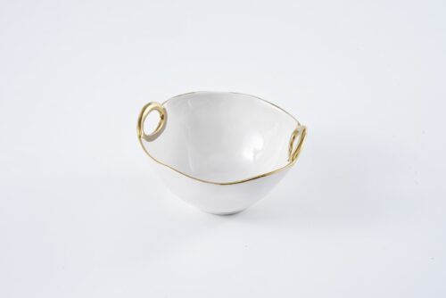Bowl - Porcelain - Medium With Handles - Gold
