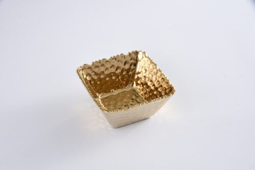 Bowl - Porcelain - Square Snack - Hammered Gold