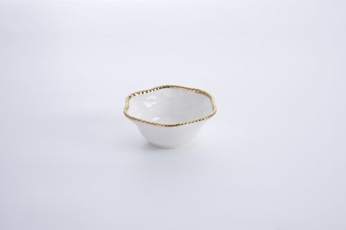 Bowl - Medium White With Gold Beads