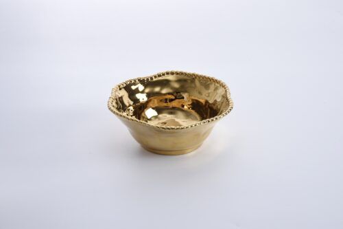Bowl - Porcelain - Medium - Shiny Gold With Beads