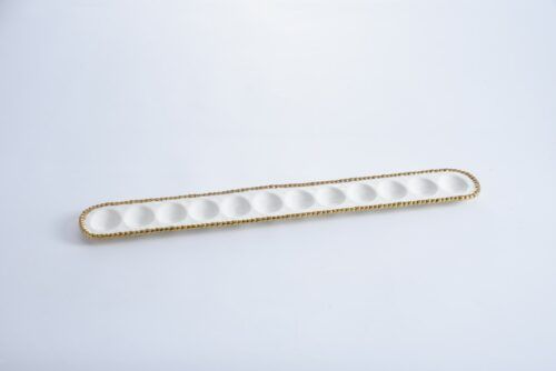 Tray - Porcelain - Deviled Egg - Long - White With Gold Beads