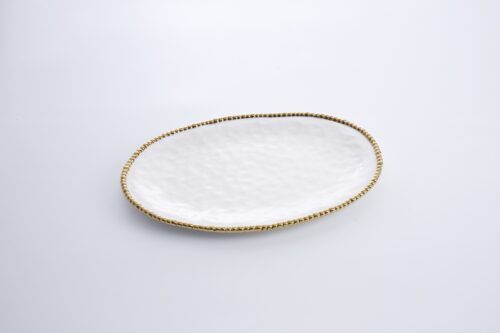 Platter - White Ansd Gold Ceramic Platter - Large Oval