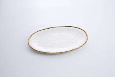 Platter - White Ansd Gold Ceramic Platter - Large Oval