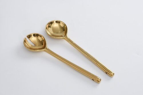 Salad Server Set - Porcelain - Gold