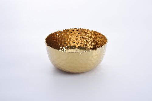 Bowl - Porcelain - Large Round Hammered Gold