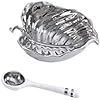 Bowl - Porcelain - Leaf Bowl &amp; Spoon Set - White With Silver