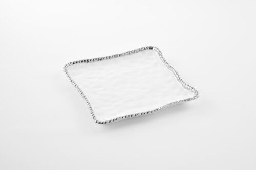 Tray - Porcelain - Square - White &amp; Silver Beads