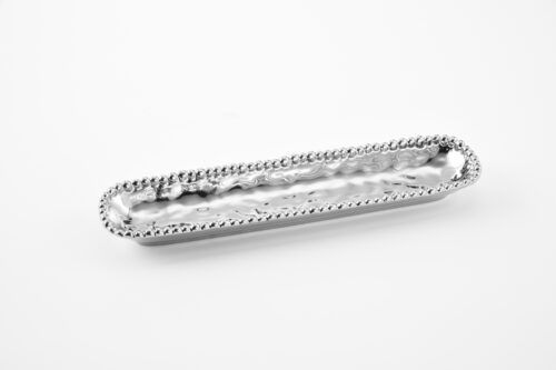 Tray - Porcelain - Cracker - Silver With Beads