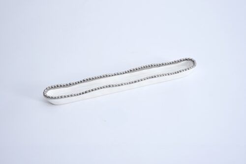 Tray - Porcelain - Cracker - White &amp; Silver Beads