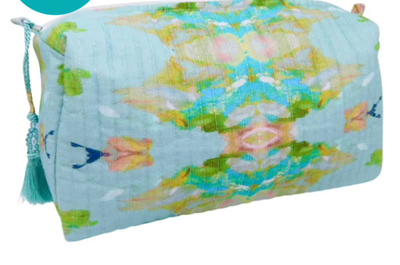 Stained Glass Blue Large Cosmetic Bag - Large
