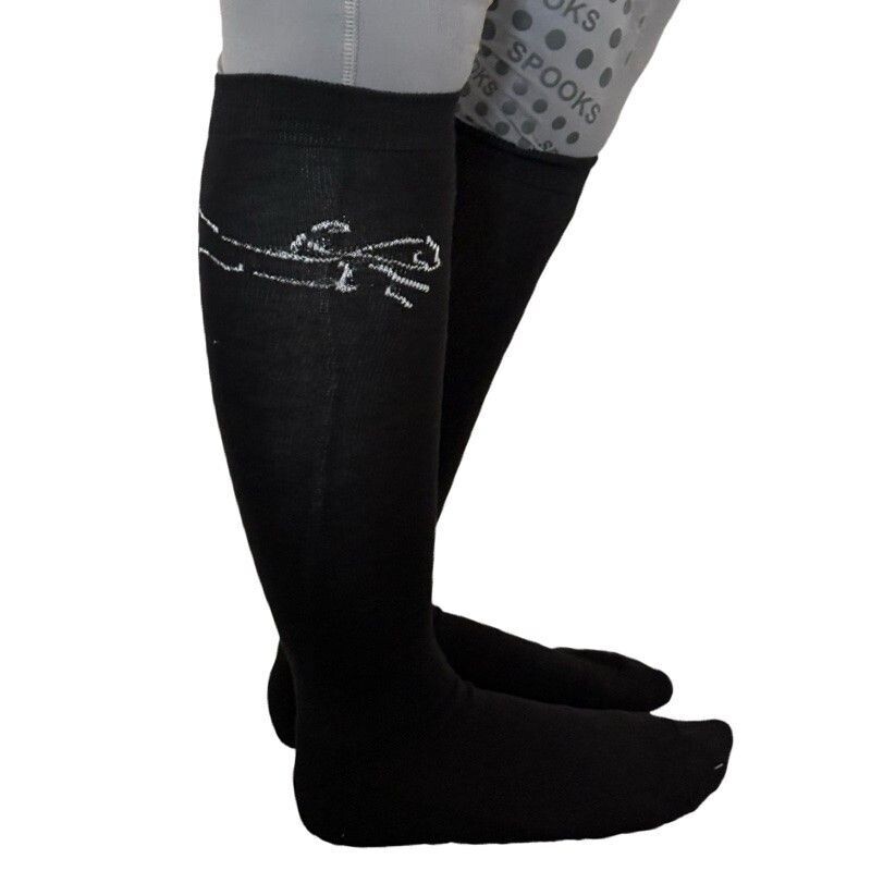 Riding sock - Black with silver logo, Bamboo
