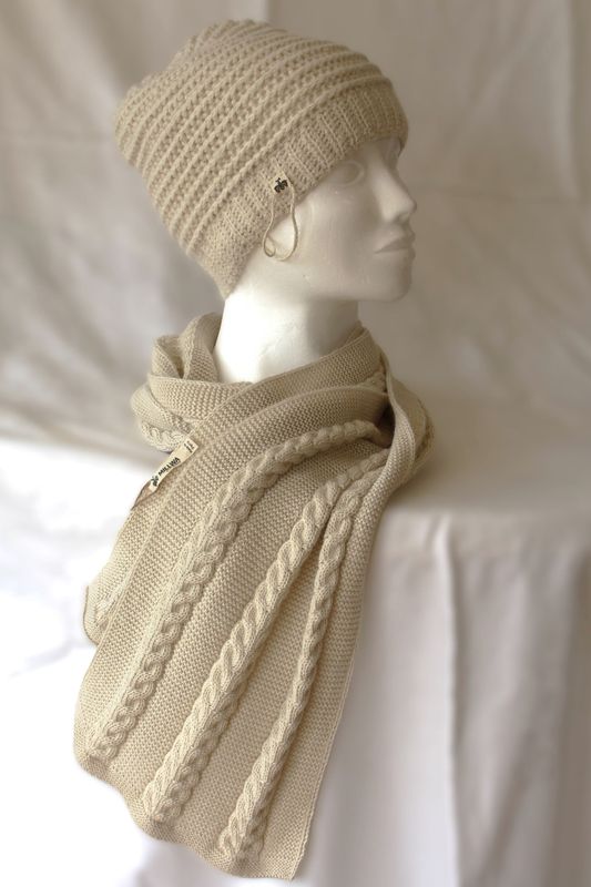 Alpaka Beanie weiss mit Alpaka Schal Tacna weiss