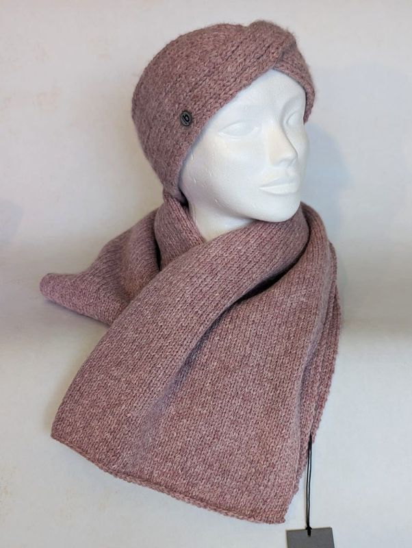 Kombination aus Alpaka Schal extra lang  und Stirnband in rosé-quarz