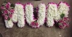 Pink & White Mum Letters Funeral Tribute