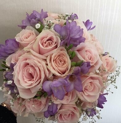 Pink Rose & Lilac Freesia Bridal Bouquet