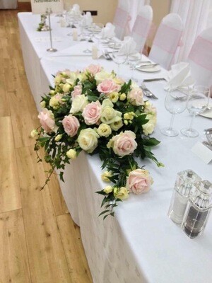White & Blush Pink Rose Top Table Arrangement