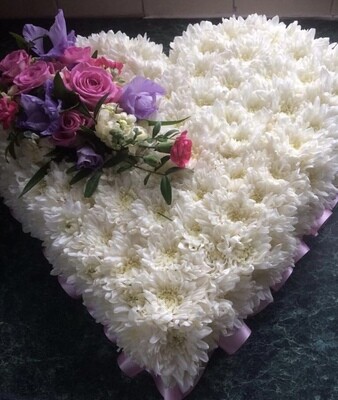 White & Lilac Funeral Heart Tribute