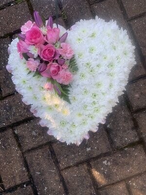 White & Pink Rose Funeral Heart Tribute