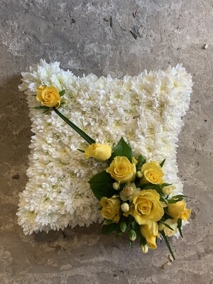 Funeral Cushion Tribute Yellow & White