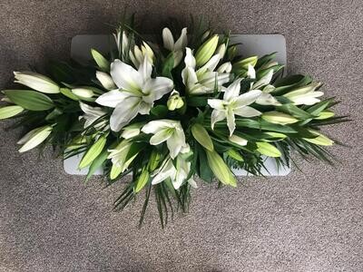 White Lily Double Ended Funeral Spray Tribute