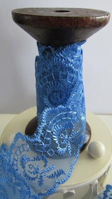 Blue Embroidered Organza Lace