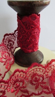 Red Embroidered Organza Lace