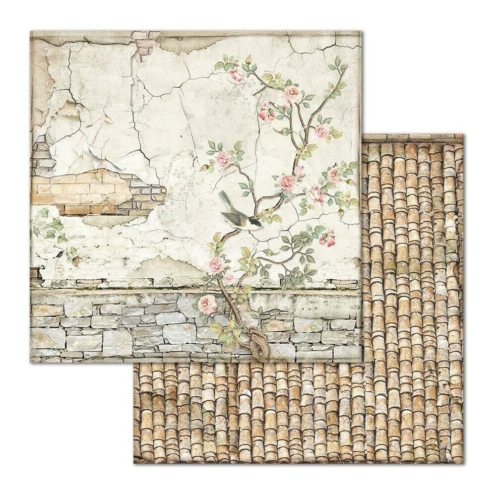 STAMPERIA HOUSE OF ROSES 12x12 SINGLE SHEET - SM. BRICKS WITH TREE
