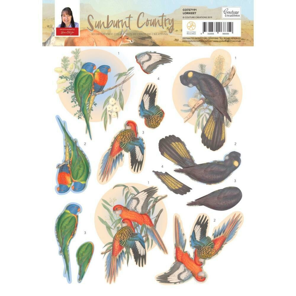 Sunburnt Country Lorikeet 3D Decoupage Sheet Sunburnt Country Lorikeet 3D Decoupage Sheet