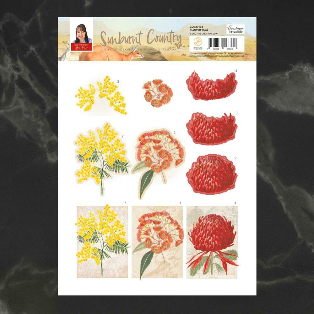 Sunburnt Country Flower Tags 3D Decoupage Sheet