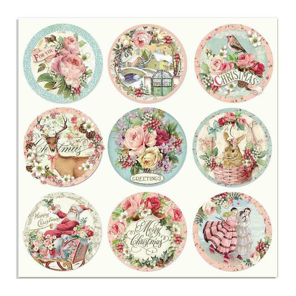 STAMPERIA PINK CHRISTMAS ROUNDS12X12 Single Sheet