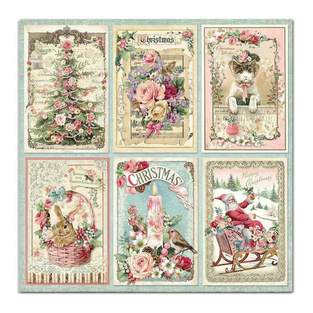 STAMPERIA PINK CHRISTMAS CARDS 12X12 Single Sheet