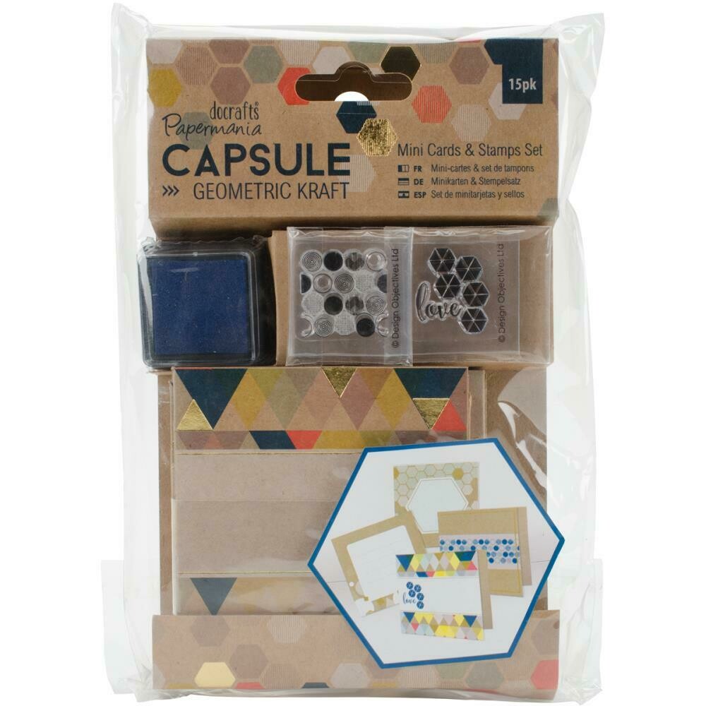 PAPERMANIA Geometric Kraft Mini Cards &amp; Stamp Set 15/pkg