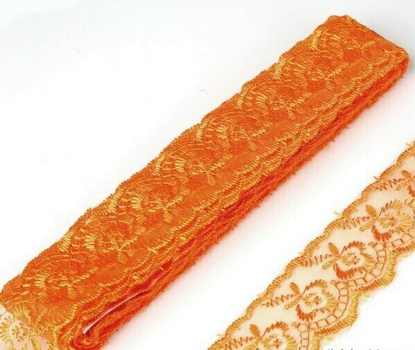 Apricot/Orange Embroidered Organza Lace