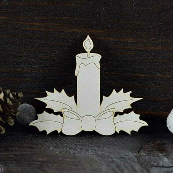 Christmas Candle &amp; Holly 1 Chipboard