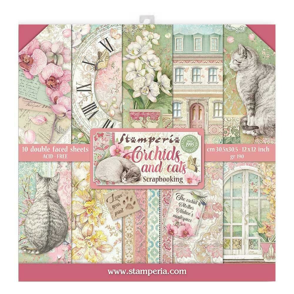 STAMPERIA ORCHIDS AND CATS 12x12 Paper Set