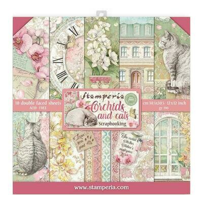 STAMPERIA ORCHIDS AND CATS 12x12 Paper Set