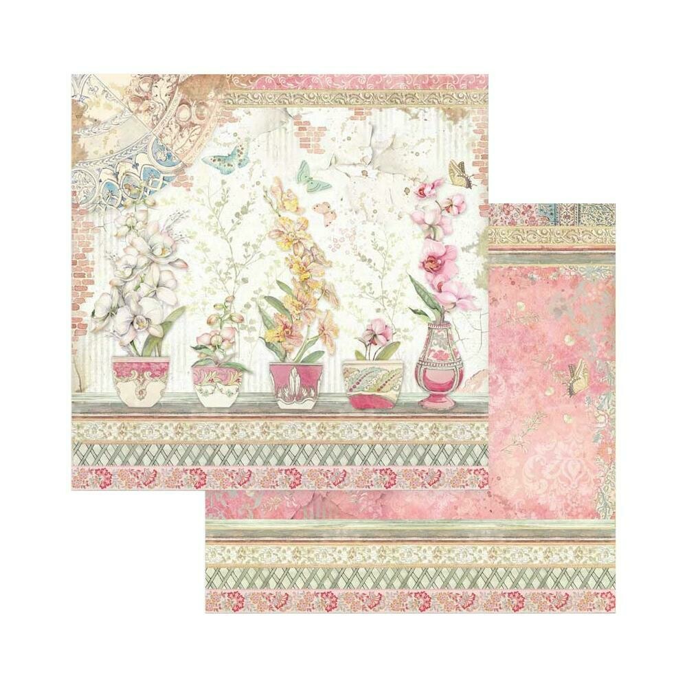 STAMPERIA ORCHIDS AND CATS VASES 12x12 Single Sheet