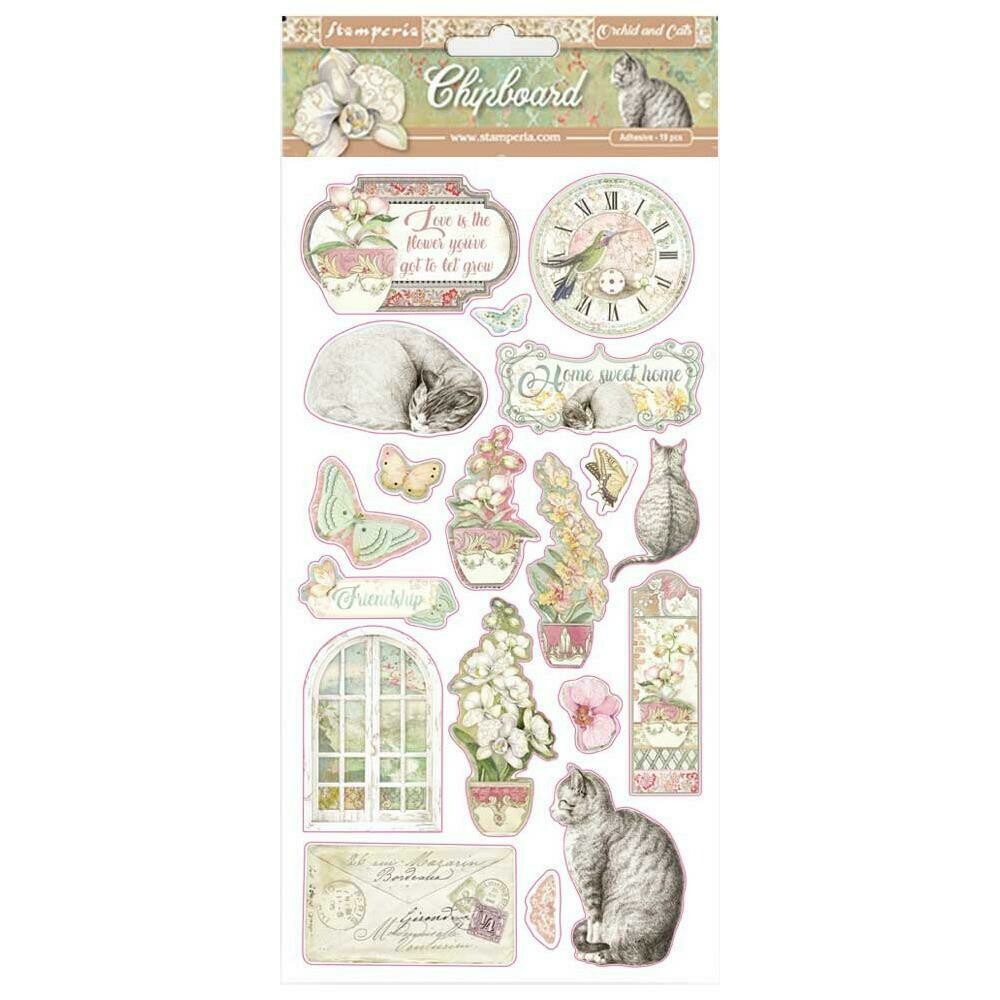 STAMPERIA - ORCHIDS & CATS Adhesive Chipboard