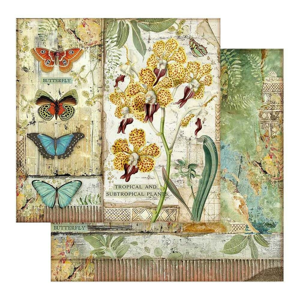 STAMPERIA AMAZONIA ORCHID &amp; BUTTERFLY 12x12 Single Sheet