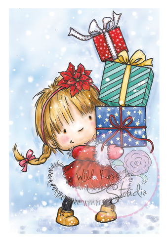 Girl with Xmas Presents Clear Stamp