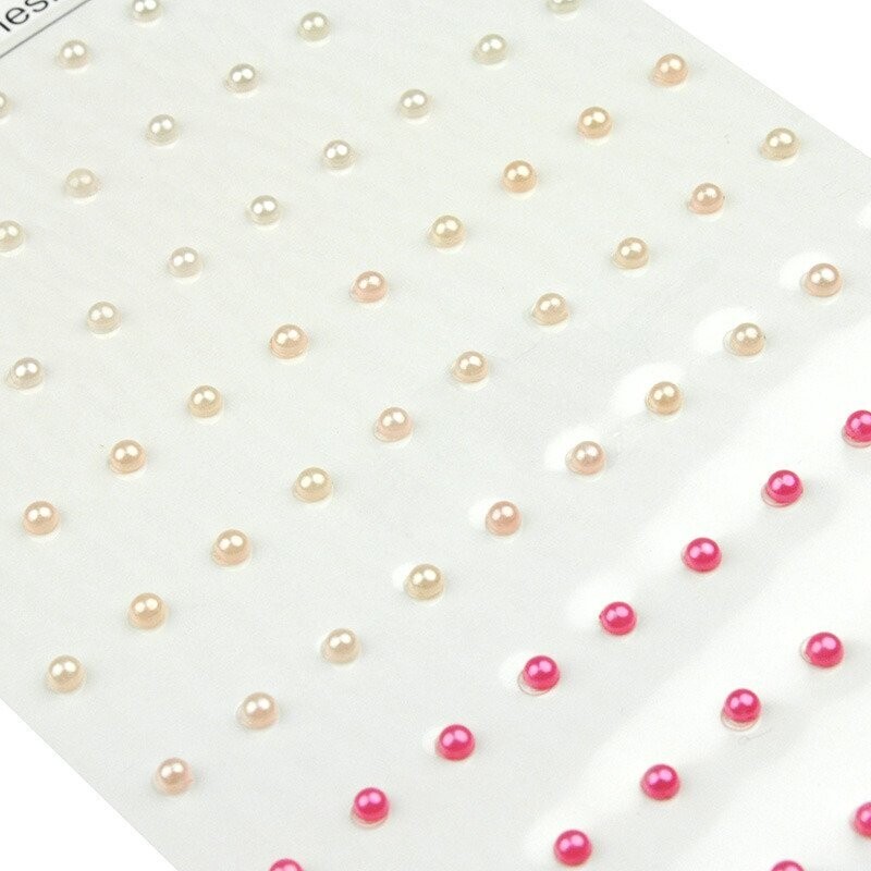 90 Mixed Ecru/Pink Self Adhesive Pearls 3mm