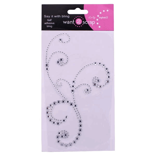 Want to Scrap Frilly Flourish Swirl - Silver Rhinestone