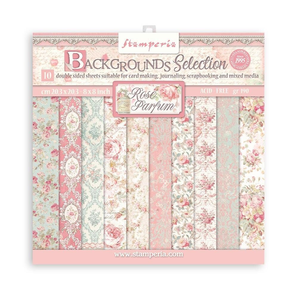STAMPERIA ROSE PARFUM BACKGROUNDS 8x8 Paper Set
