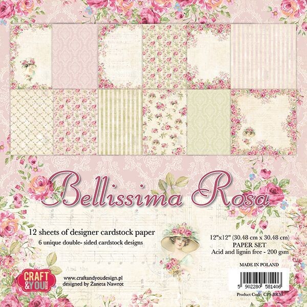 CRAFT &amp; YOU DESIGN BELLISSIMA ROSA 12x12 Paper Set